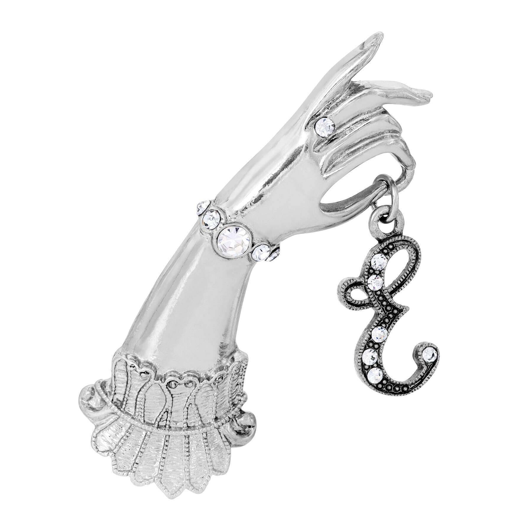 1928 Jewelry Belle Epoch Victorian Hand Model Crystal Initial Pin