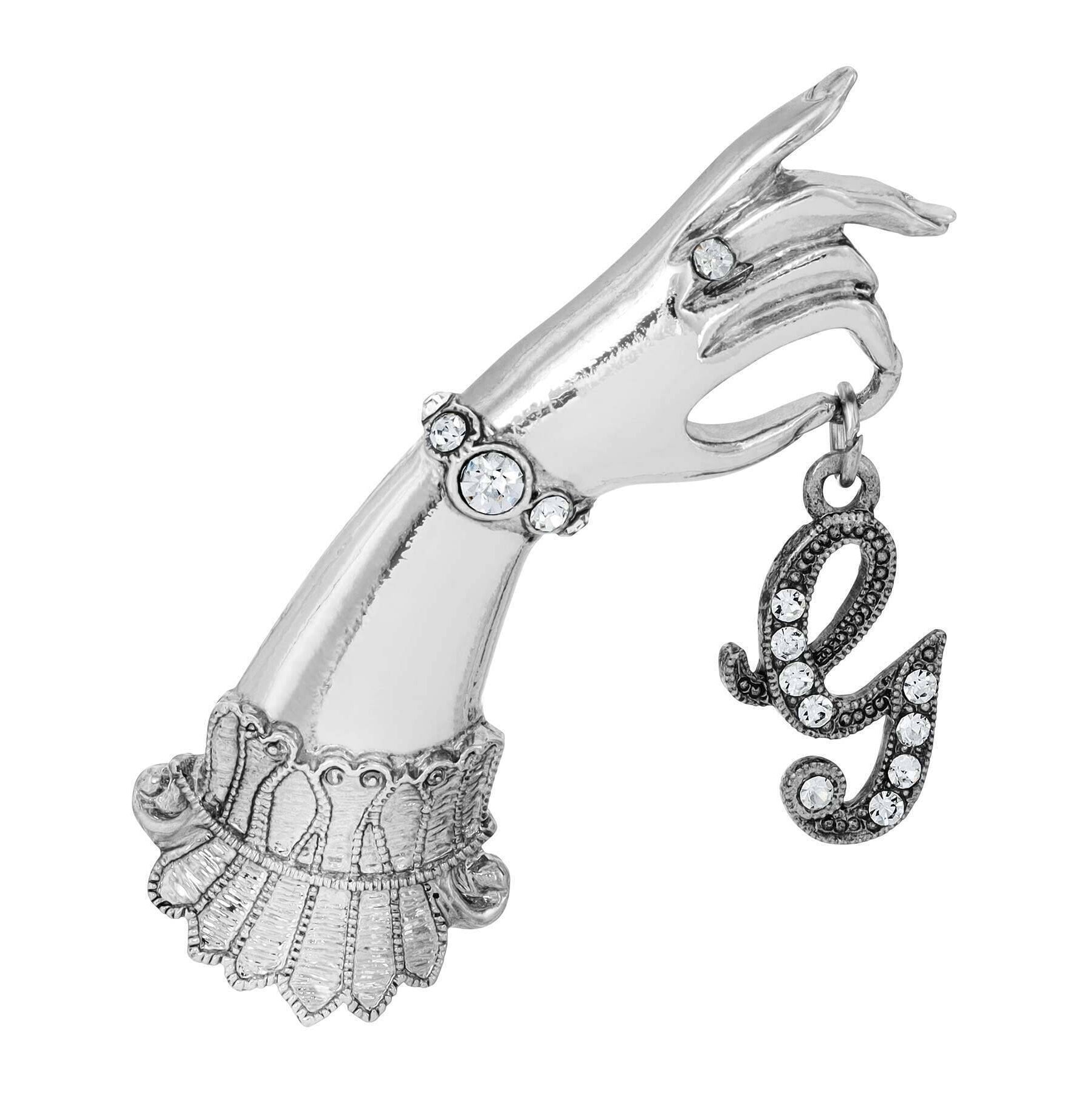 1928 Jewelry Belle Epoch Victorian Hand Model Crystal Initial Pin