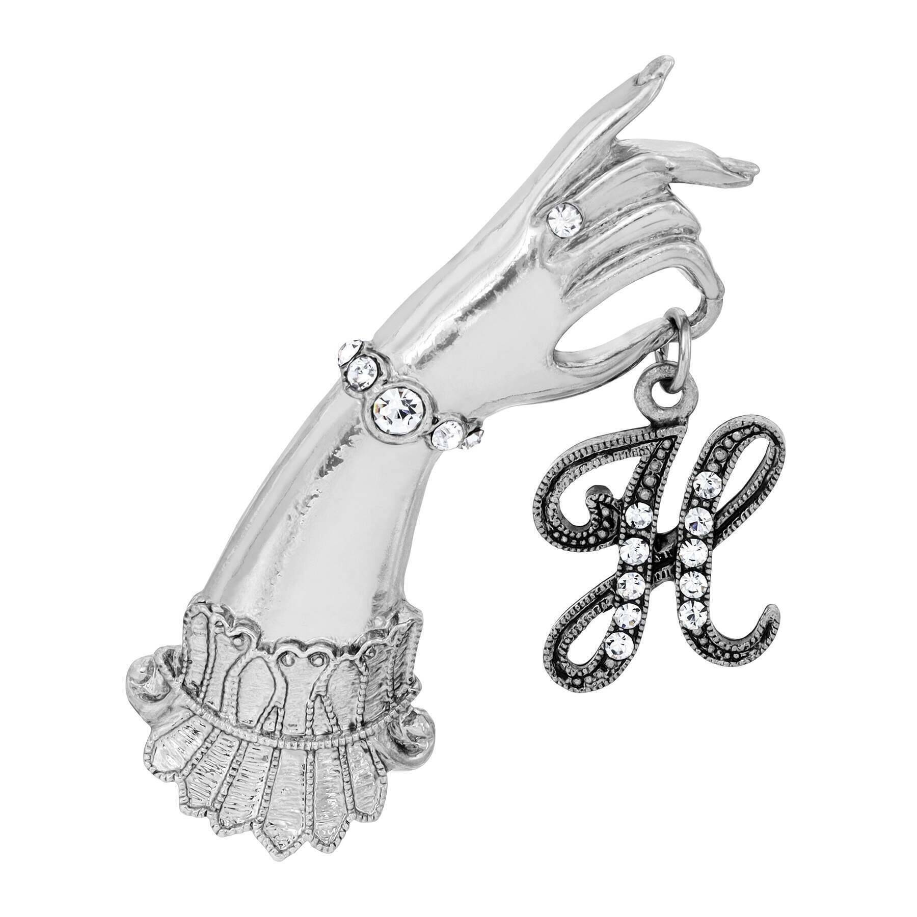 1928 Jewelry Belle Epoch Victorian Hand Model Crystal Initial Pin