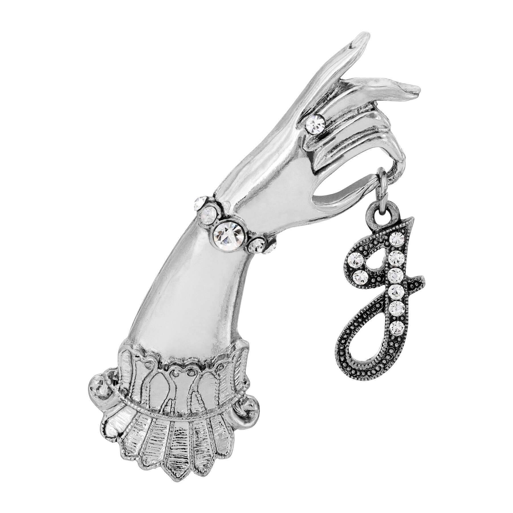 1928 Jewelry Belle Epoch Victorian Hand Model Crystal Initial Pin