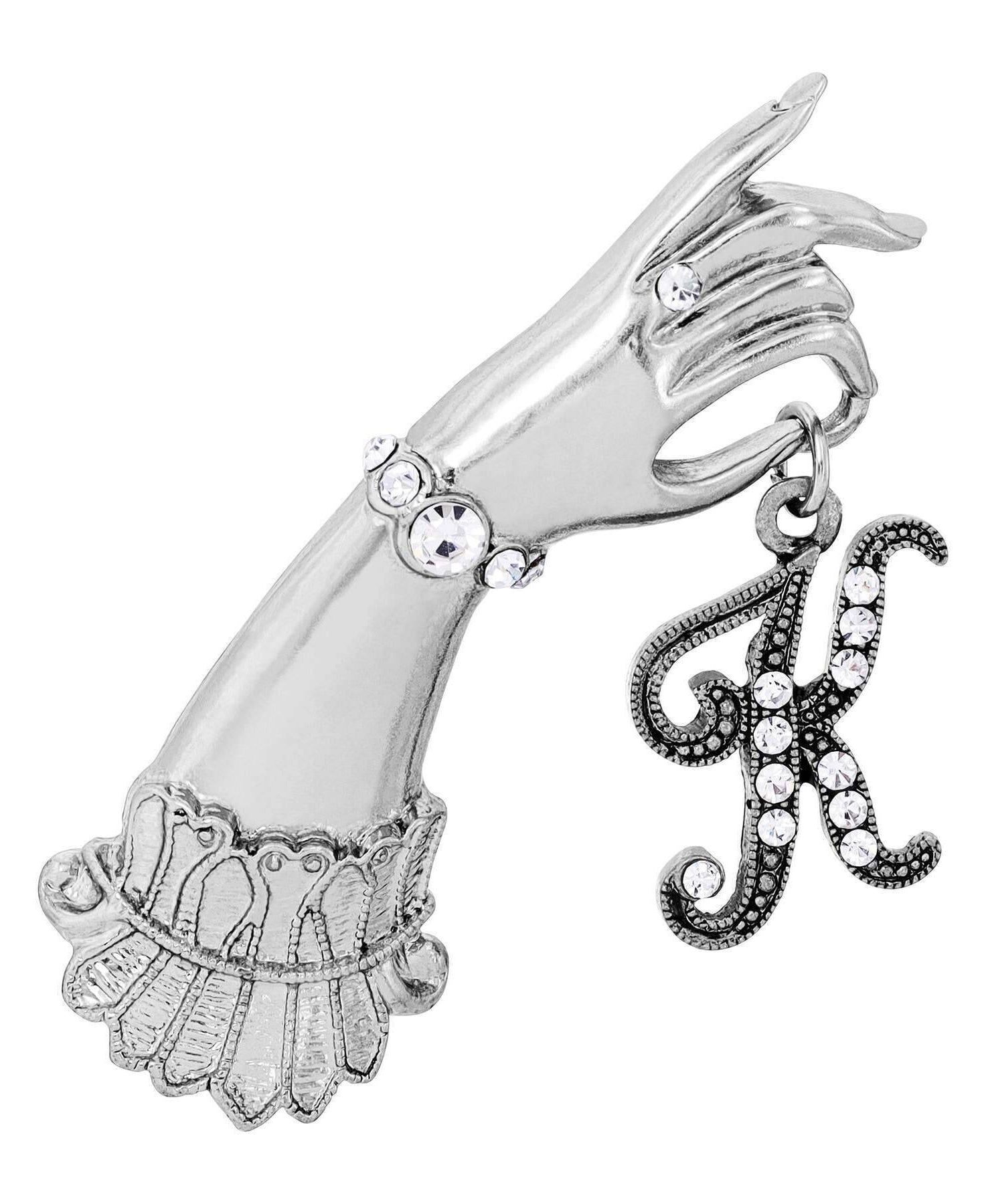 1928 Jewelry Belle Epoch Victorian Hand Model Crystal Initial Pin