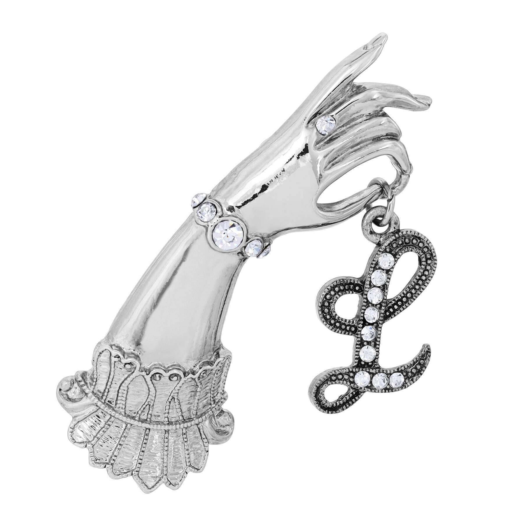 1928 Jewelry Belle Epoch Victorian Hand Model Crystal Initial Pin