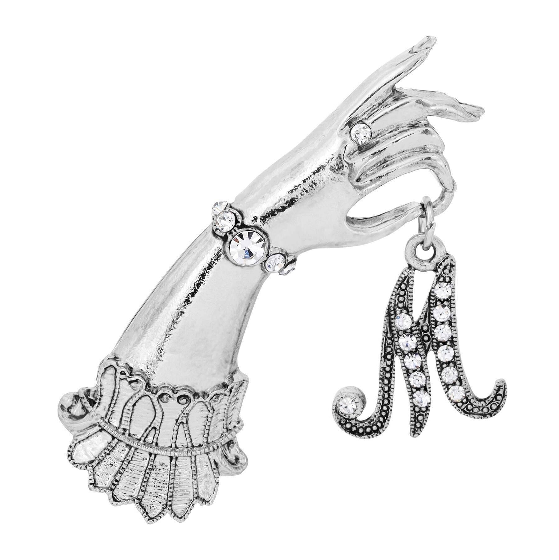 1928 Jewelry Belle Epoch Victorian Hand Model Crystal Initial Pin