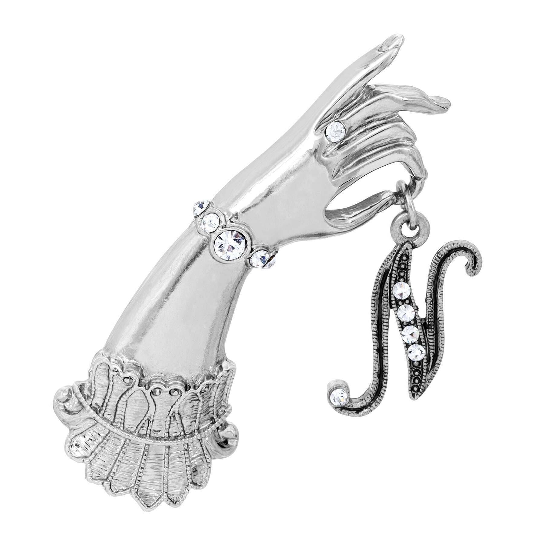 1928 Jewelry Belle Epoch Victorian Hand Model Crystal Initial Pin