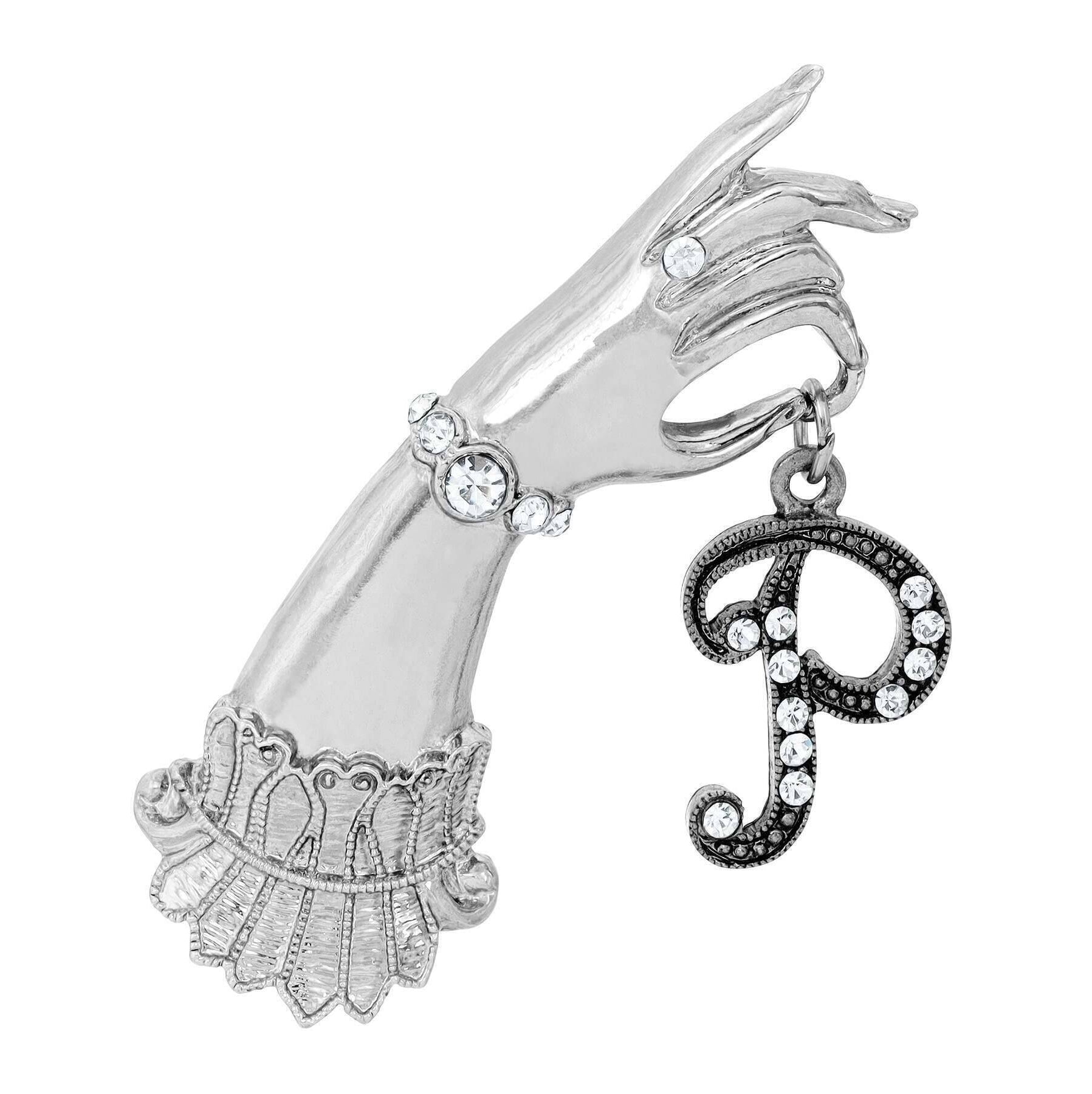 1928 Jewelry Belle Epoch Victorian Hand Model Crystal Initial Pin