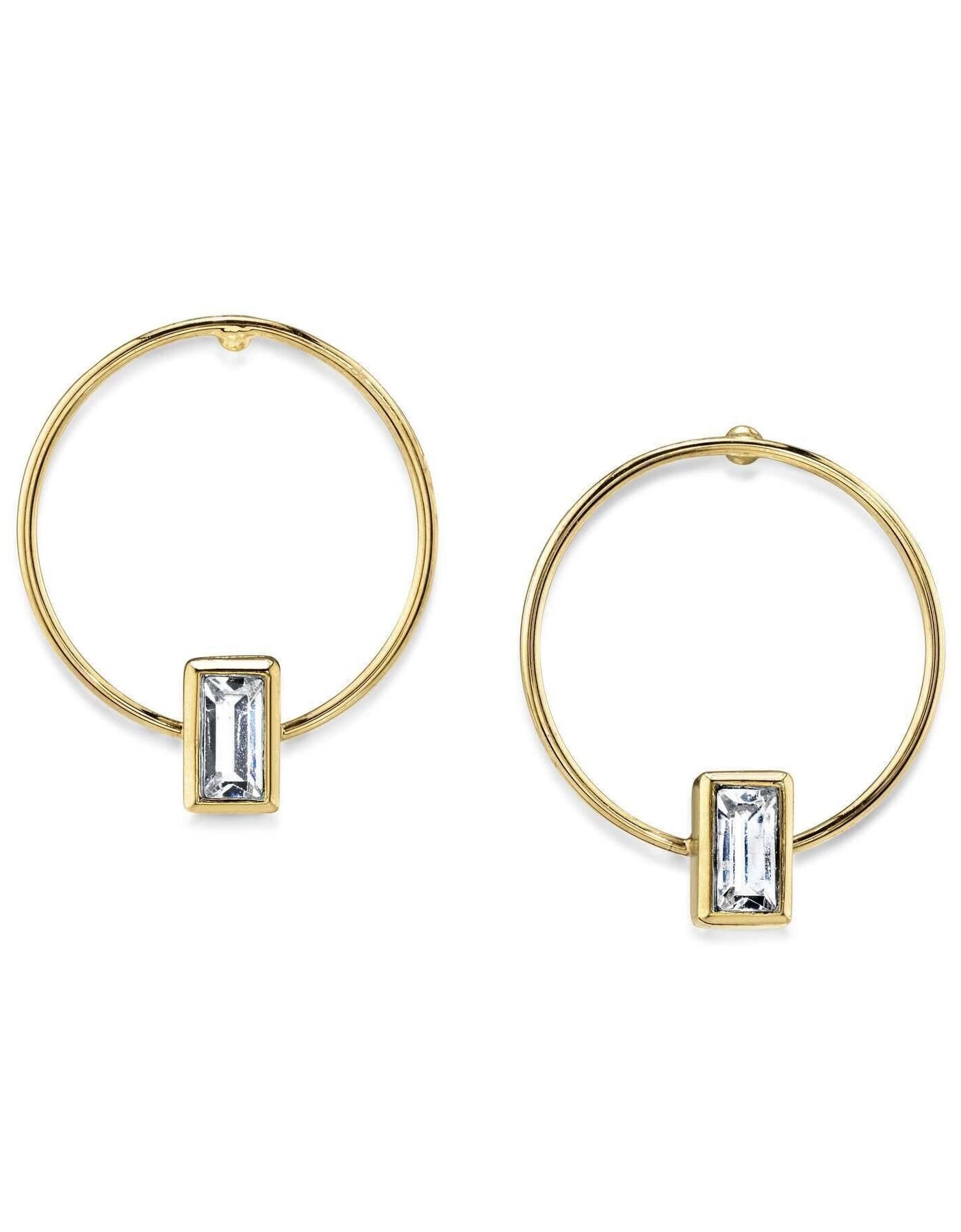 1928 Jewelry Petite Rectangle Crystal Hoop Stainless Steel Post Earrings