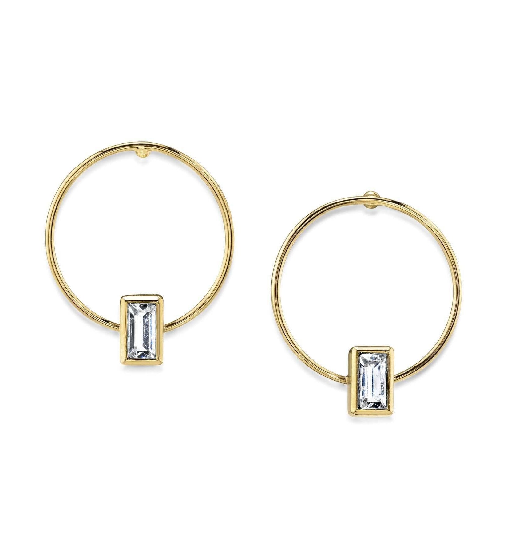 1928 Jewelry Petite Rectangle Crystal Hoop Stainless Steel Post Earrings