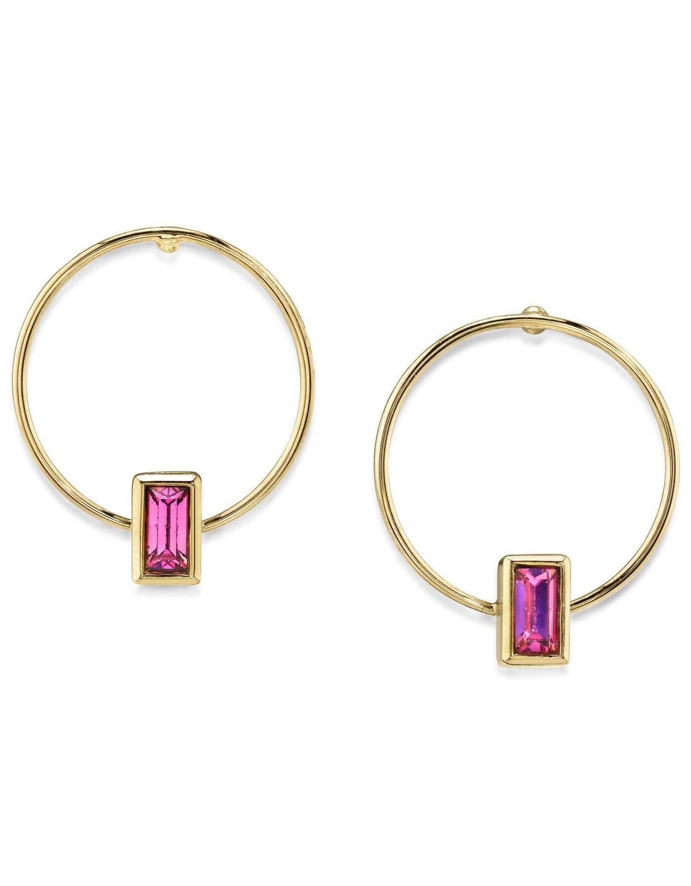 1928 Jewelry Petite Rectangle Crystal Hoop Stainless Steel Post Earrings