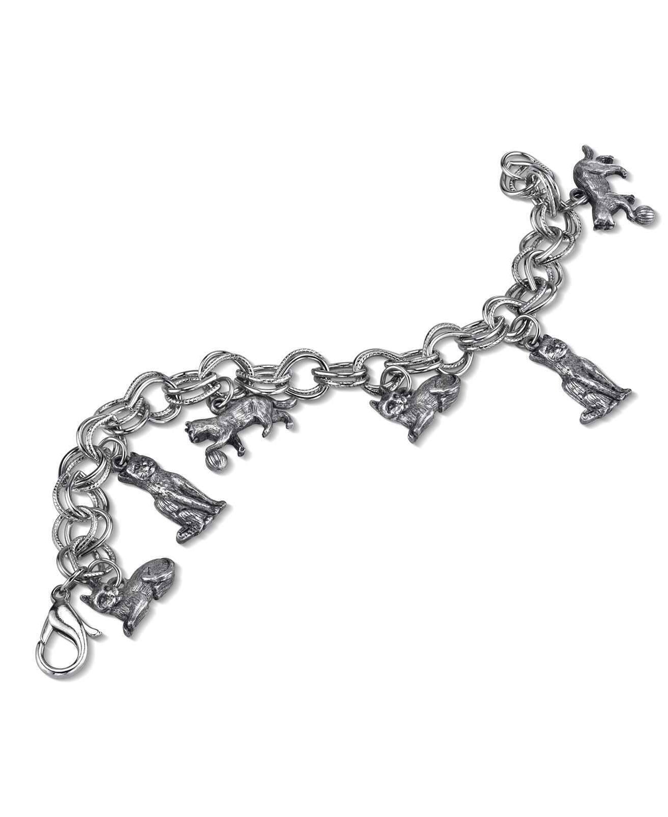1928 Jewelry Pewter 6 Cat Charm Bracelet