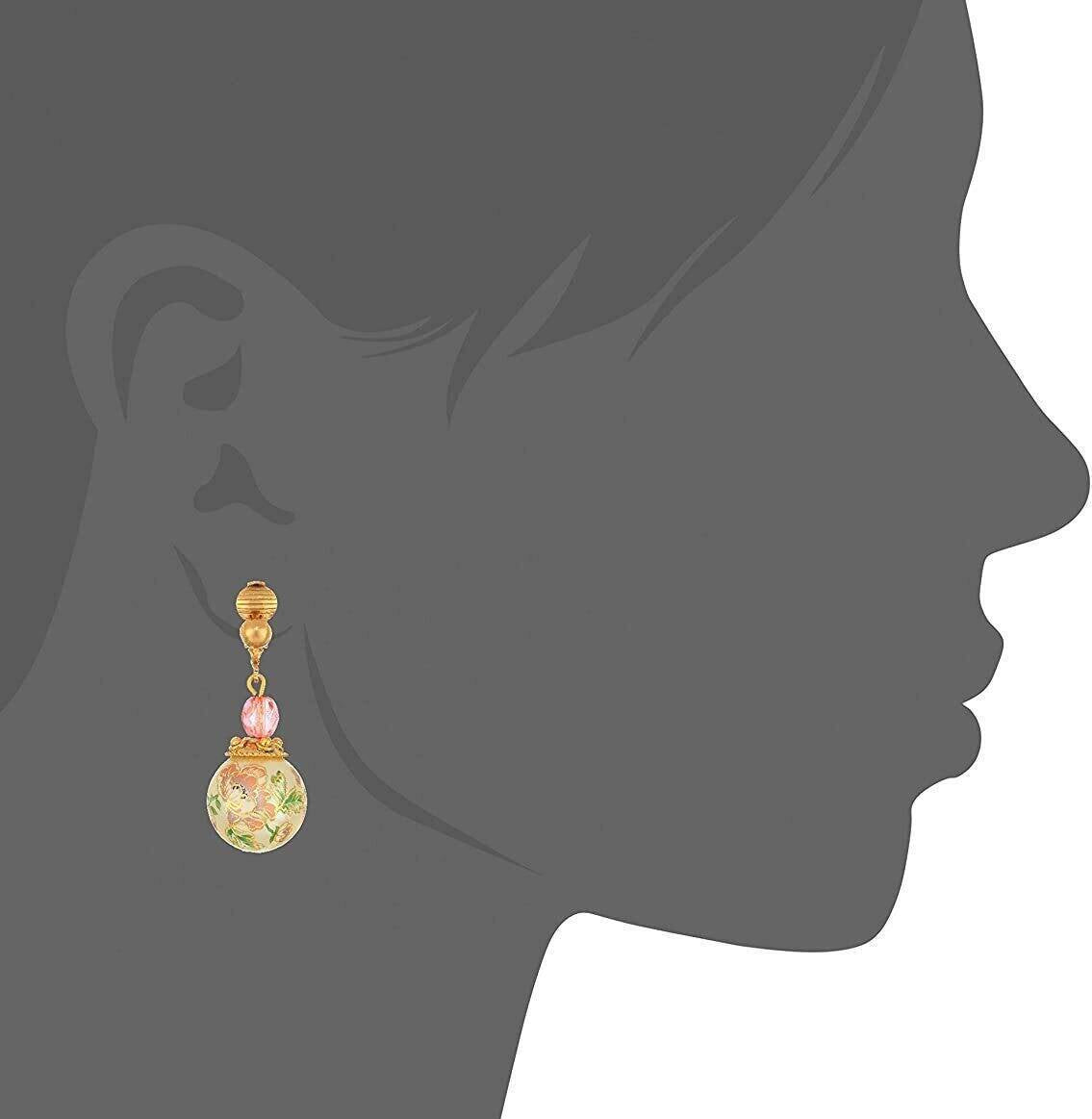 1928 Jewelry Flower Decal Faux Pearl With Pink Crystal Clip On Drop Earrings