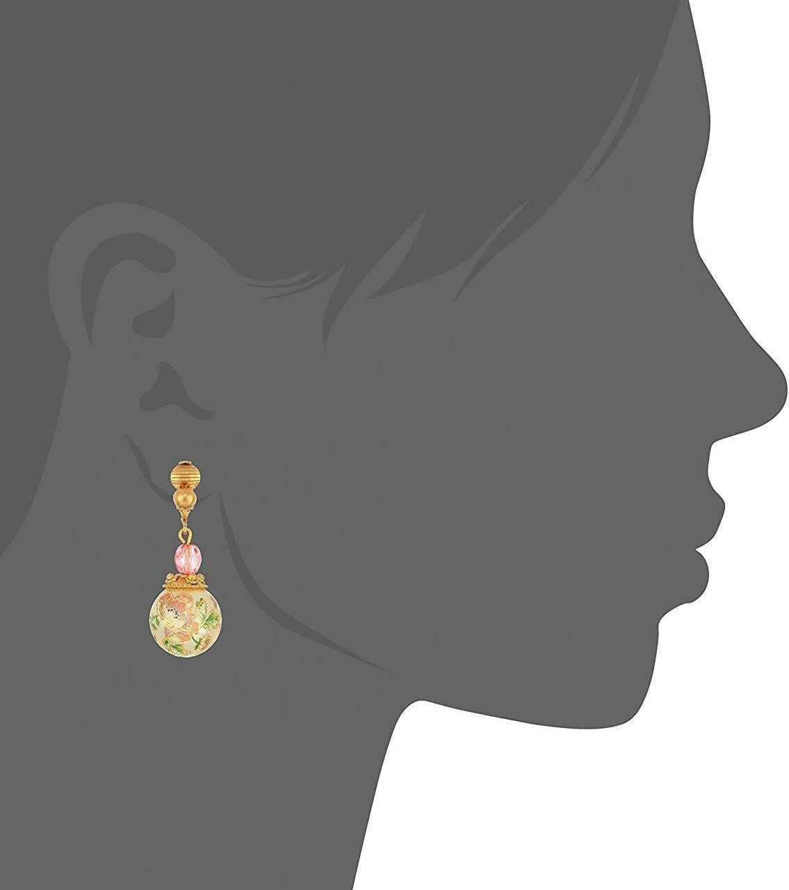 1928 Jewelry Flower Decal Faux Pearl With Pink Crystal Clip On Drop Earrings