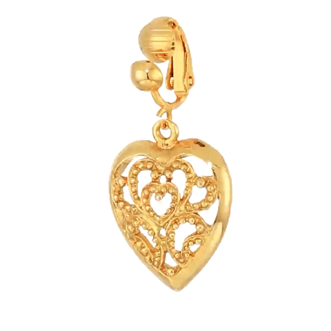 1928 Jewelry Filigree Heart Clip On Drop Earrings