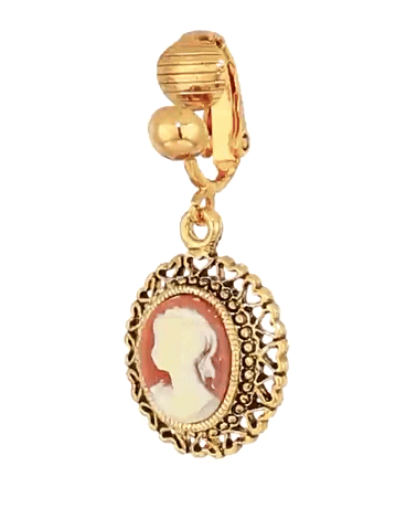 1928 Jewelry Brass Faux Cameo Oval Hearts Clip On Earrings