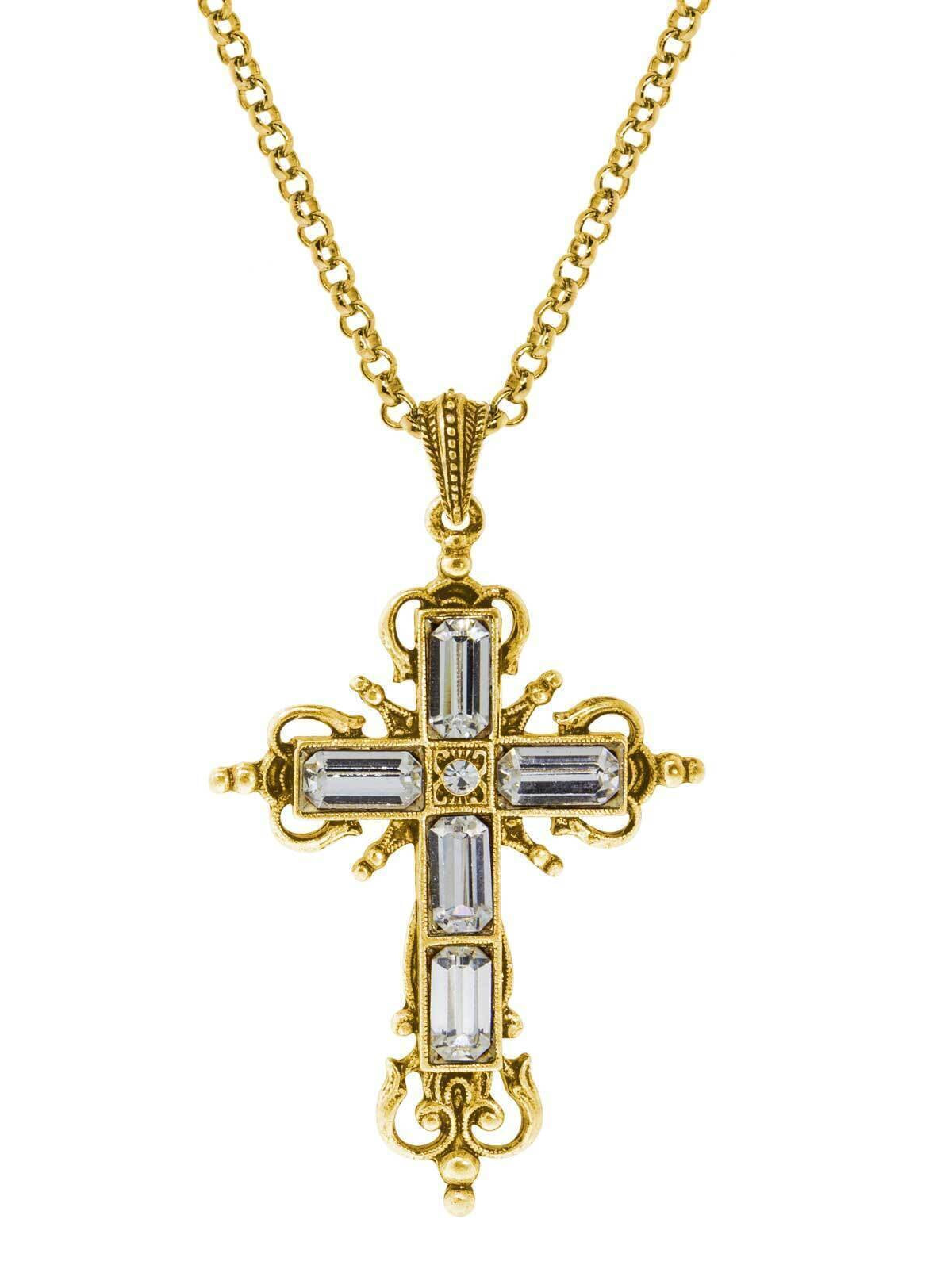 Symbols Of Faith Octagon Crystal Cross Pendant Necklace 18"