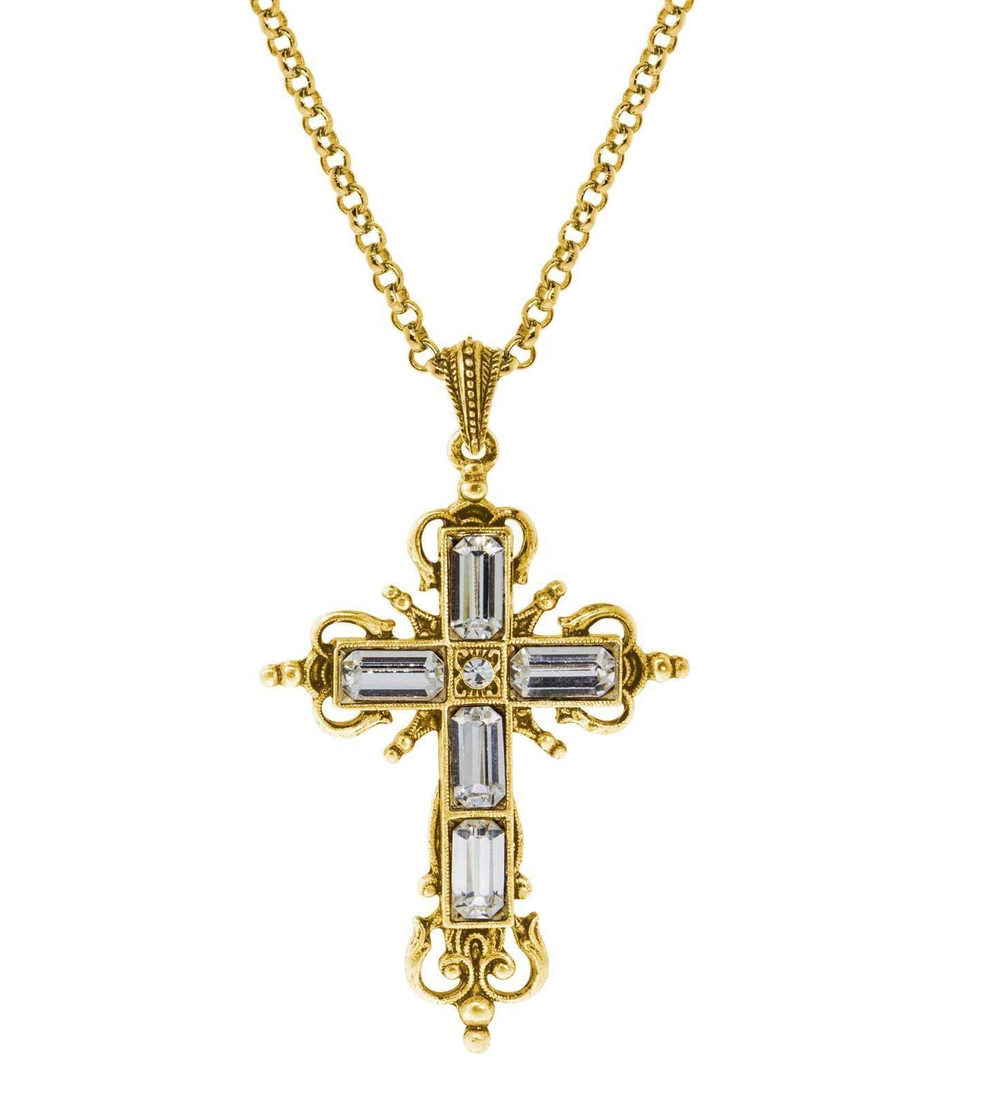 Symbols Of Faith Octagon Crystal Cross Pendant Necklace 18"