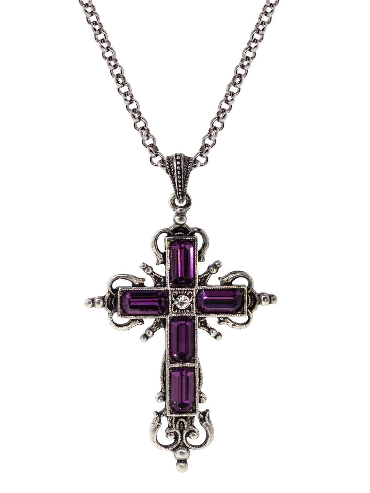 Symbols Of Faith Octagon Crystal Cross Pendant Necklace 18"