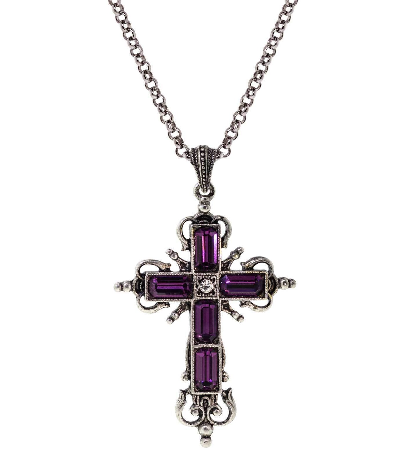 Symbols Of Faith Octagon Crystal Cross Pendant Necklace 18"