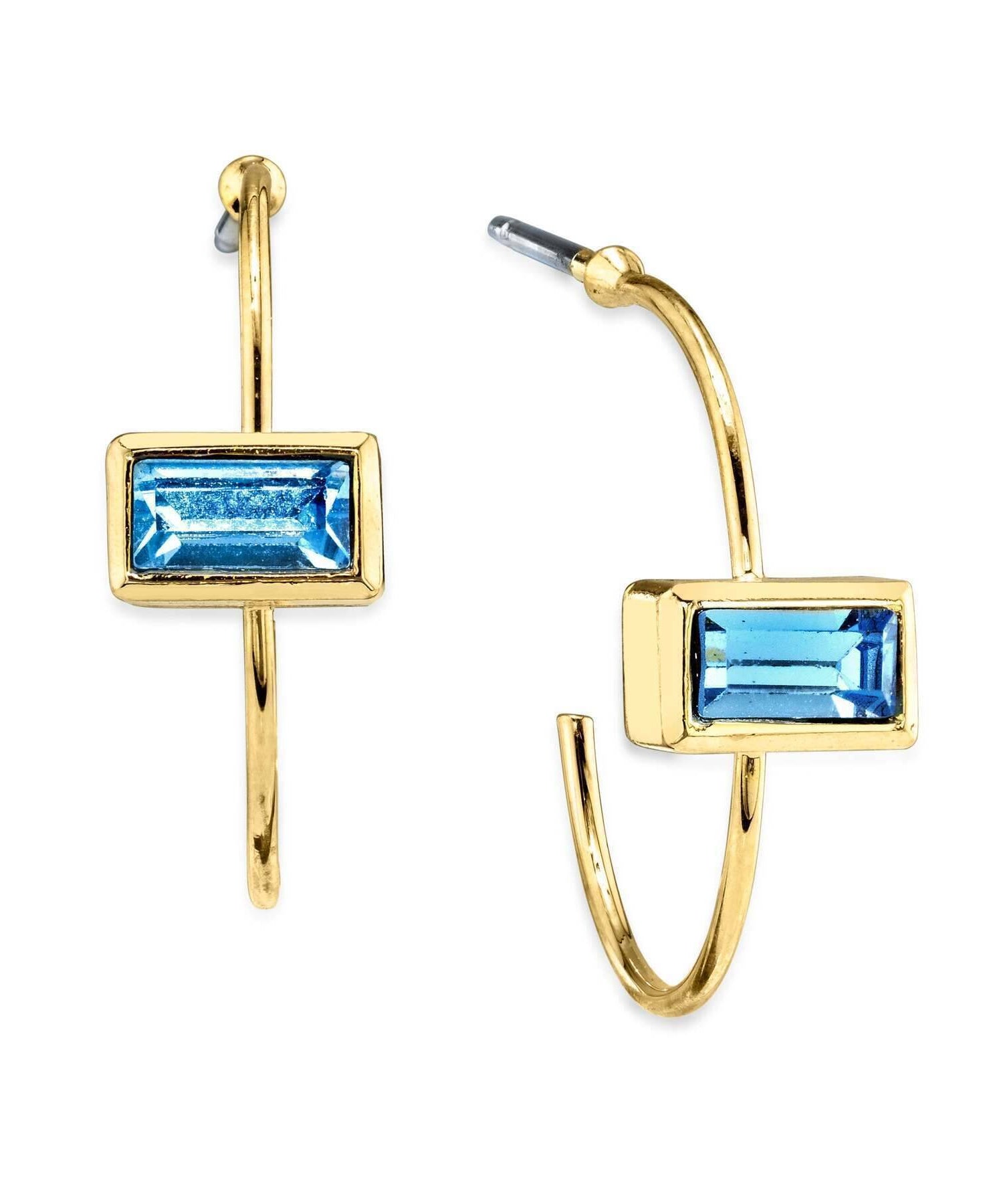 1928 Jewelry Rectangle Crystal Open Hoop Stainless Steel Post Earrings