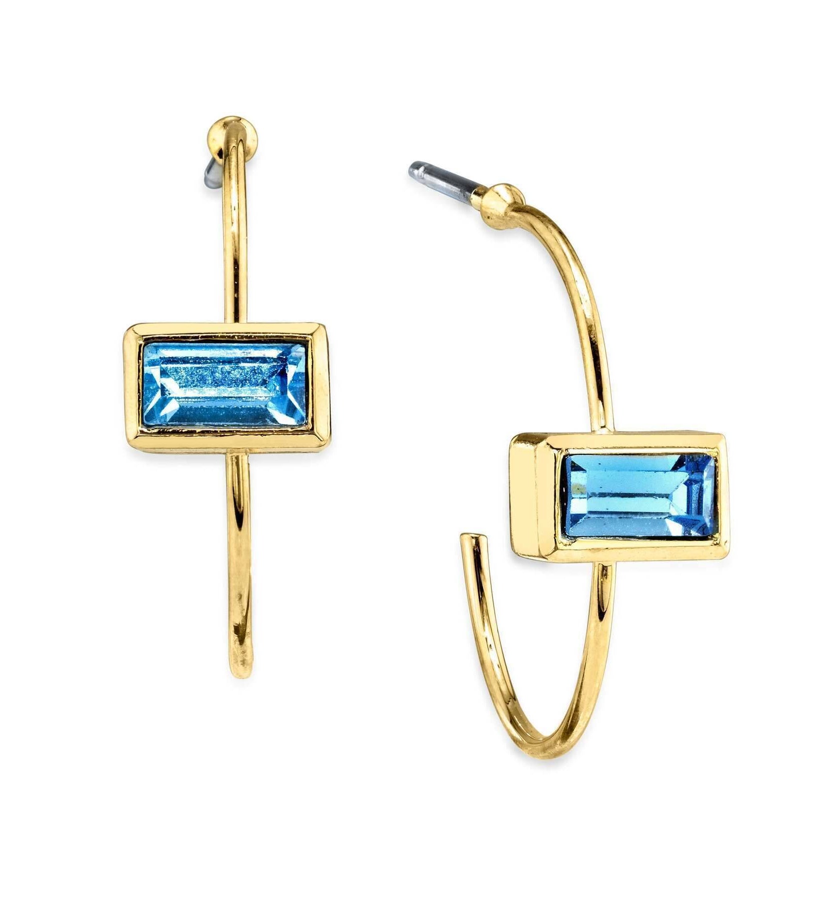 1928 Jewelry Rectangle Crystal Open Hoop Stainless Steel Post Earrings