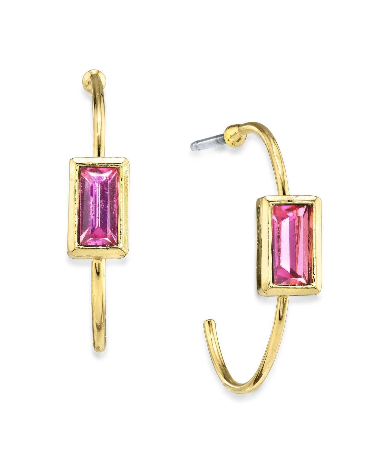 1928 Jewelry Square Crystal Open Hoop Stainless Steel Post Earrings