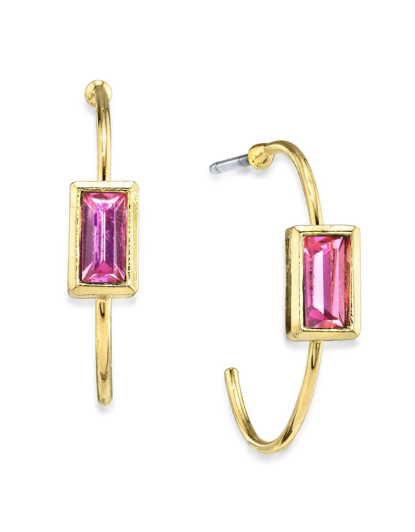 1928 Jewelry Square Crystal Open Hoop Stainless Steel Post Earrings