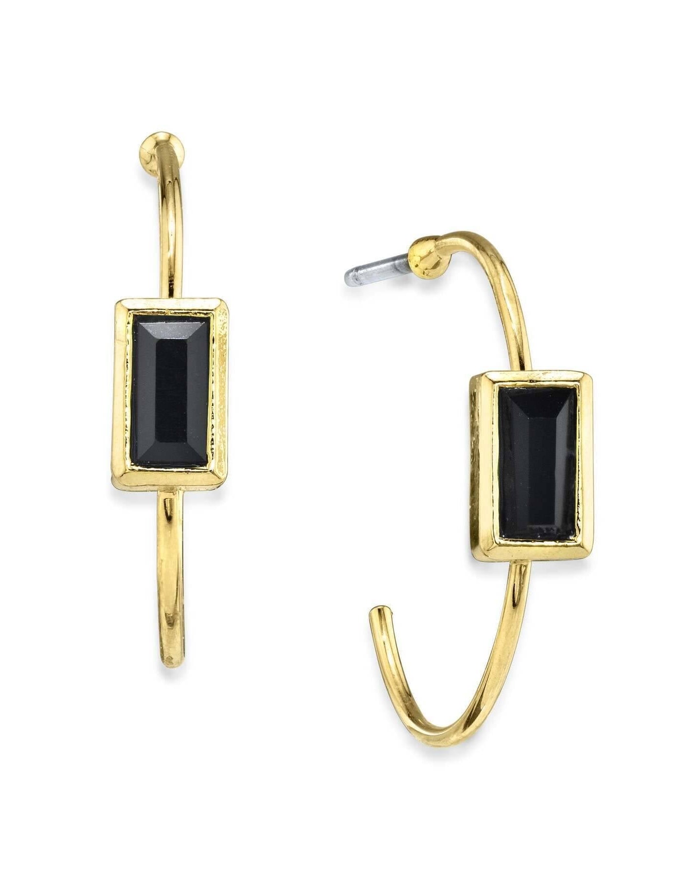 1928 Jewelry Square Crystal Open Hoop Stainless Steel Post Earrings