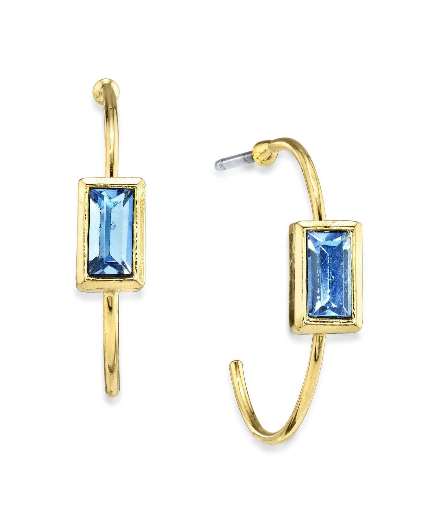 1928 Jewelry Square Crystal Open Hoop Stainless Steel Post Earrings