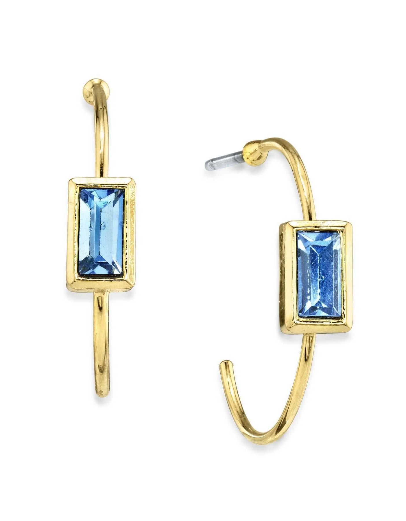 1928 Jewelry Square Crystal Open Hoop Stainless Steel Post Earrings