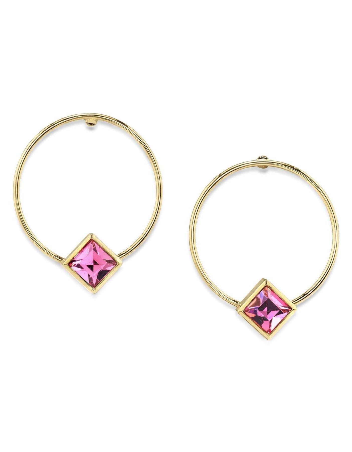 1928 Jewelry Diamond Shape Crystal Stainless Steel Dainty Round Hoop Post Earrings