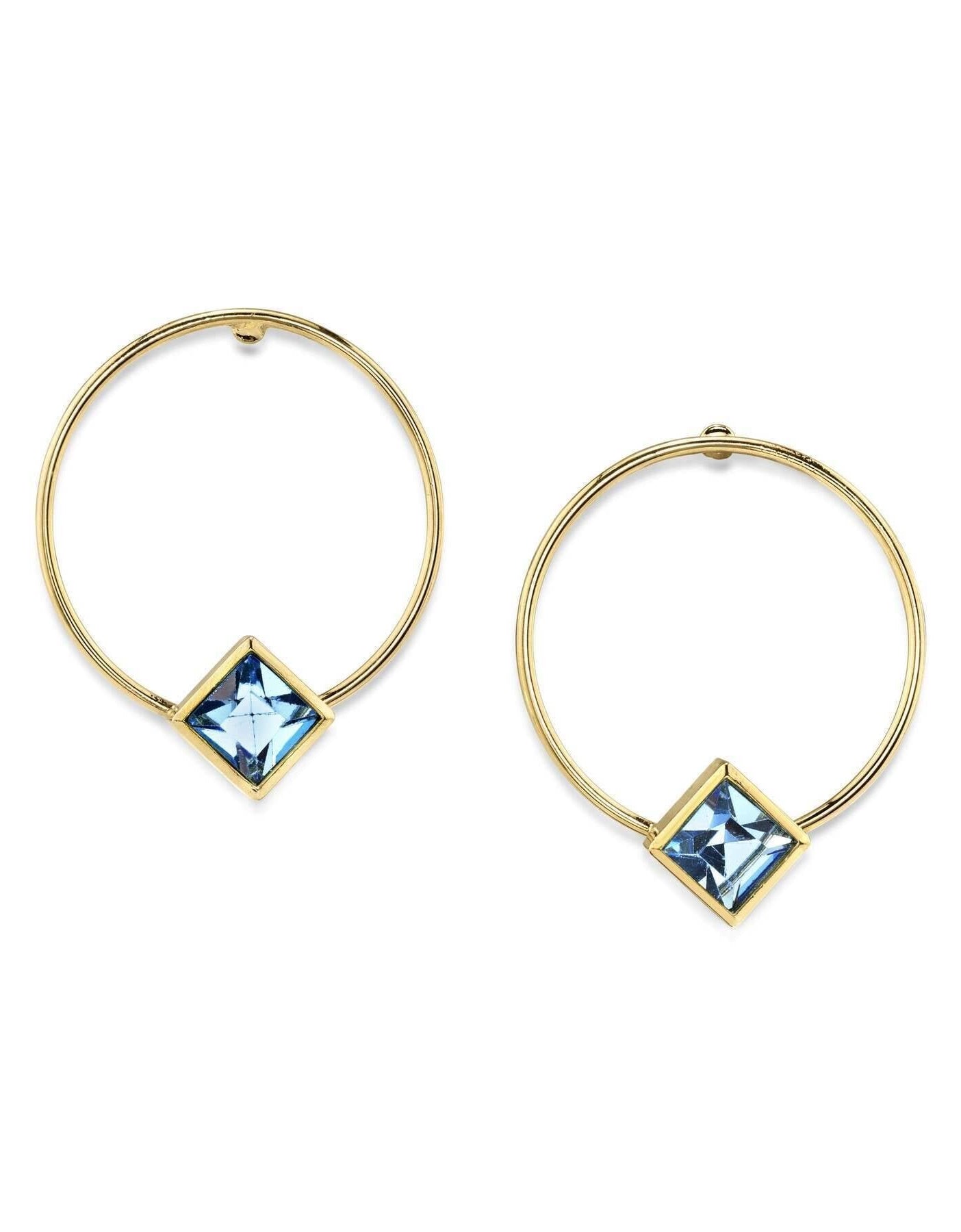 1928 Jewelry Diamond Shape Crystal Stainless Steel Dainty Round Hoop Post Earrings