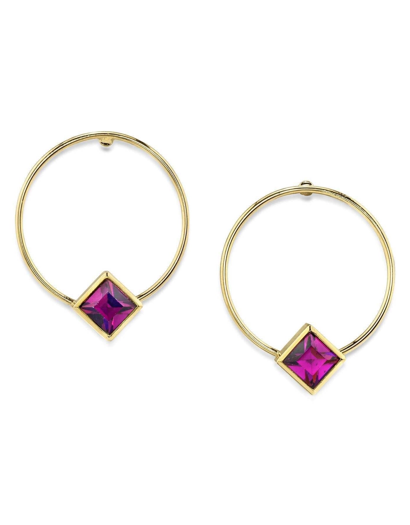 1928 Jewelry Diamond Shape Crystal Stainless Steel Dainty Round Hoop Post Earrings