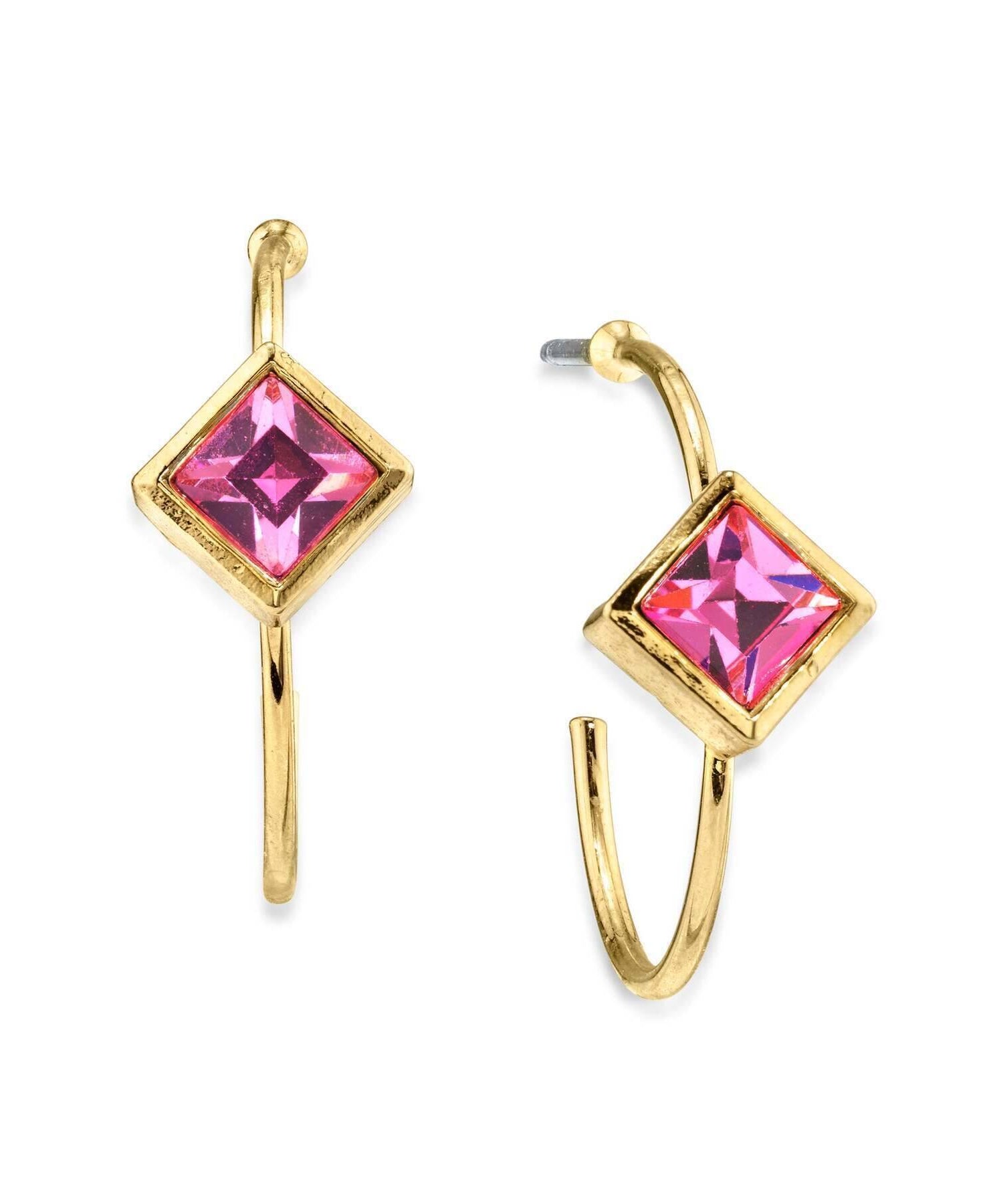 1928 Jewelry Diamond Shape Crystal Open Hoop Stainless Steel Post Earrings