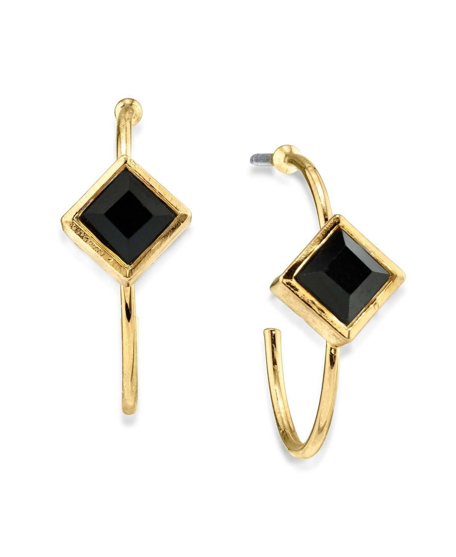 1928 Jewelry Diamond Shape Crystal Open Hoop Stainless Steel Post Earrings