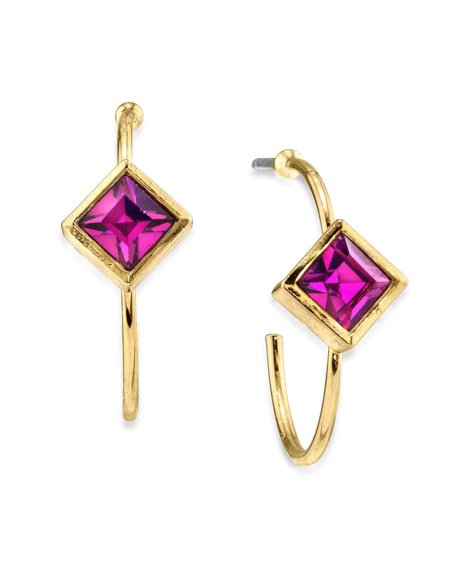 1928 Jewelry Diamond Shape Crystal Open Hoop Stainless Steel Post Earrings