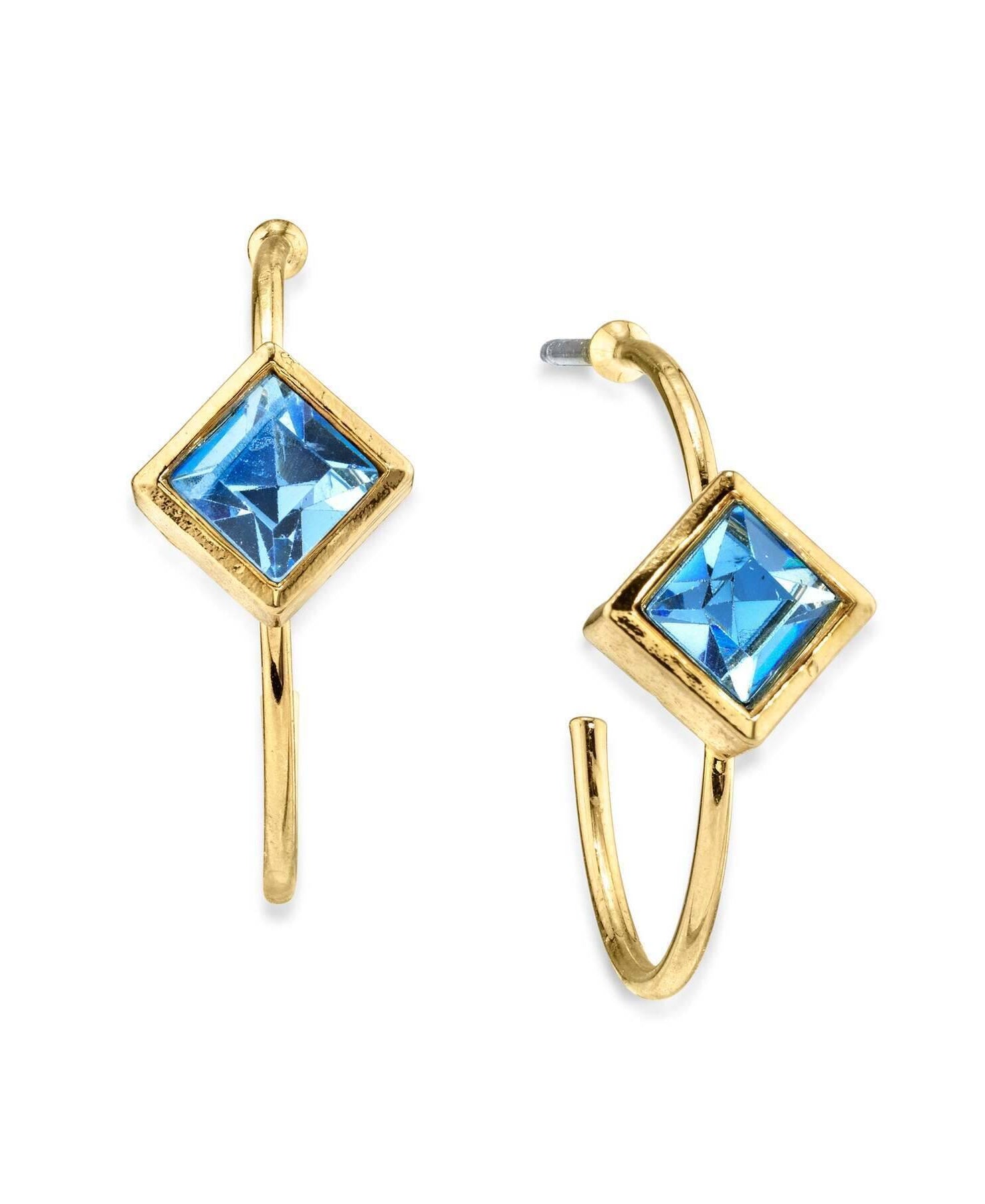 1928 Jewelry Diamond Shape Crystal Open Hoop Stainless Steel Post Earrings