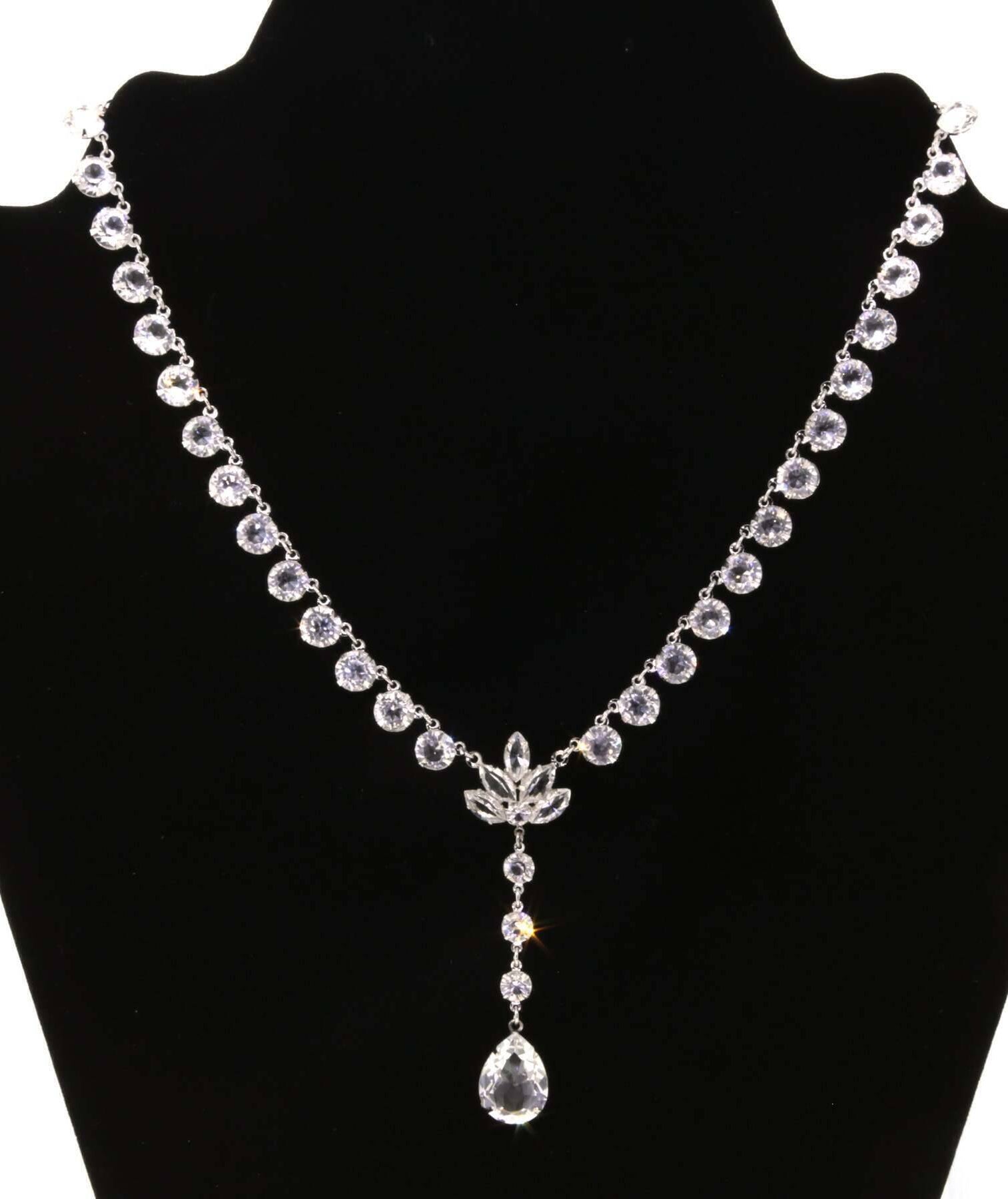 1928 Jewelry Brilliant Austrian Crystal Teardrop Necklace 15"
