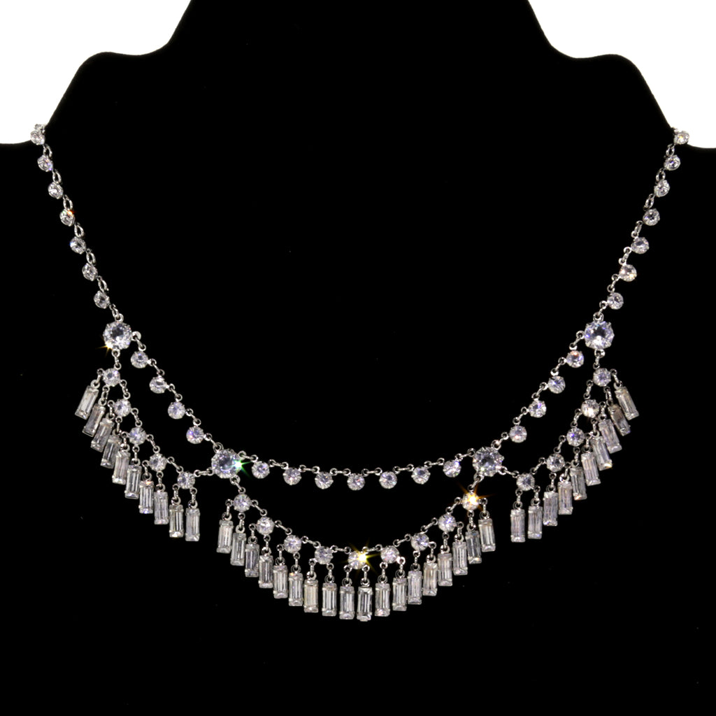 1928 Jewelry Austrian Crystal Baguette Bib Necklace 15"