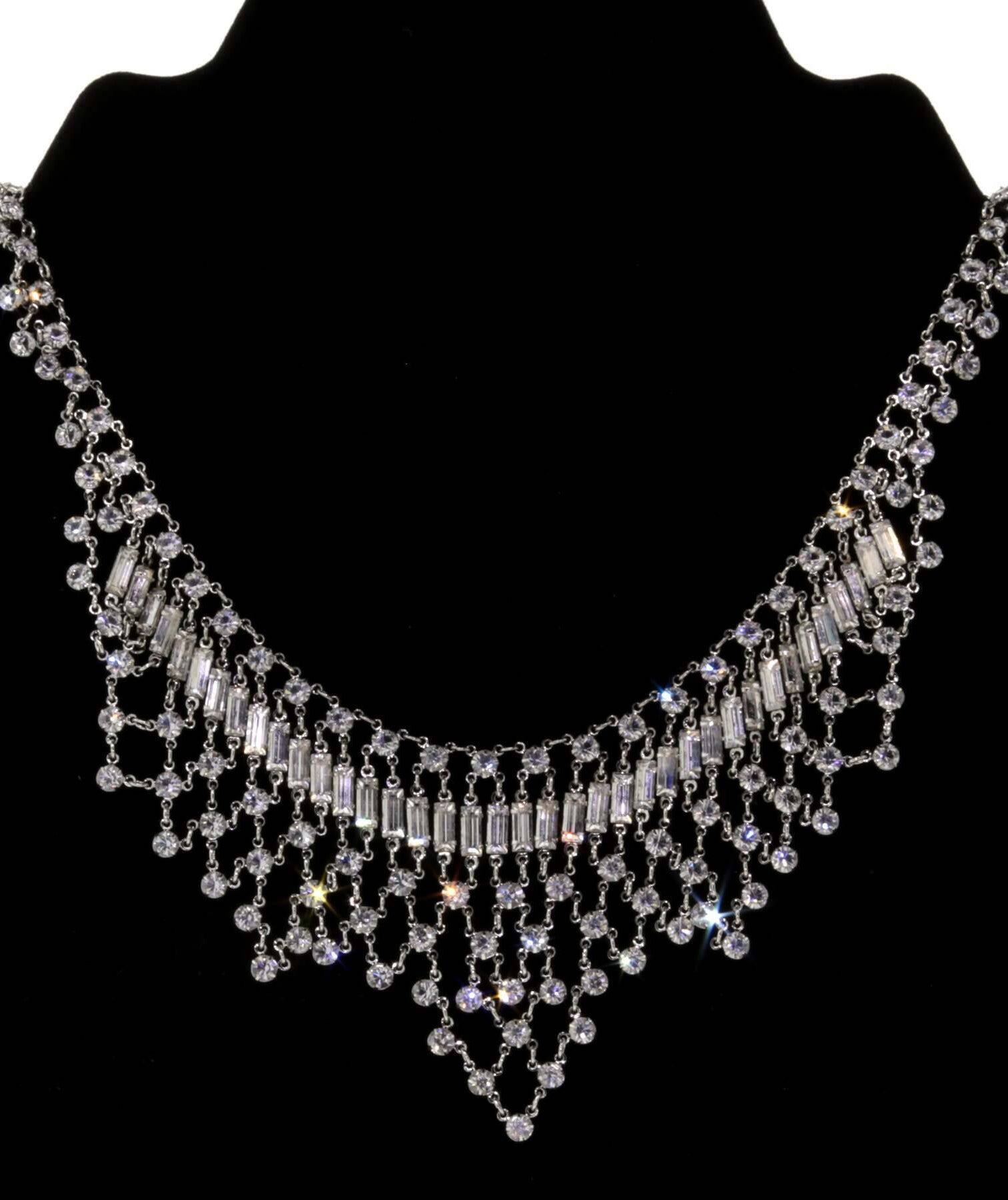 1928 Jewelry Round & Baguette Austrian Crystal Bib Statement Necklace 15"