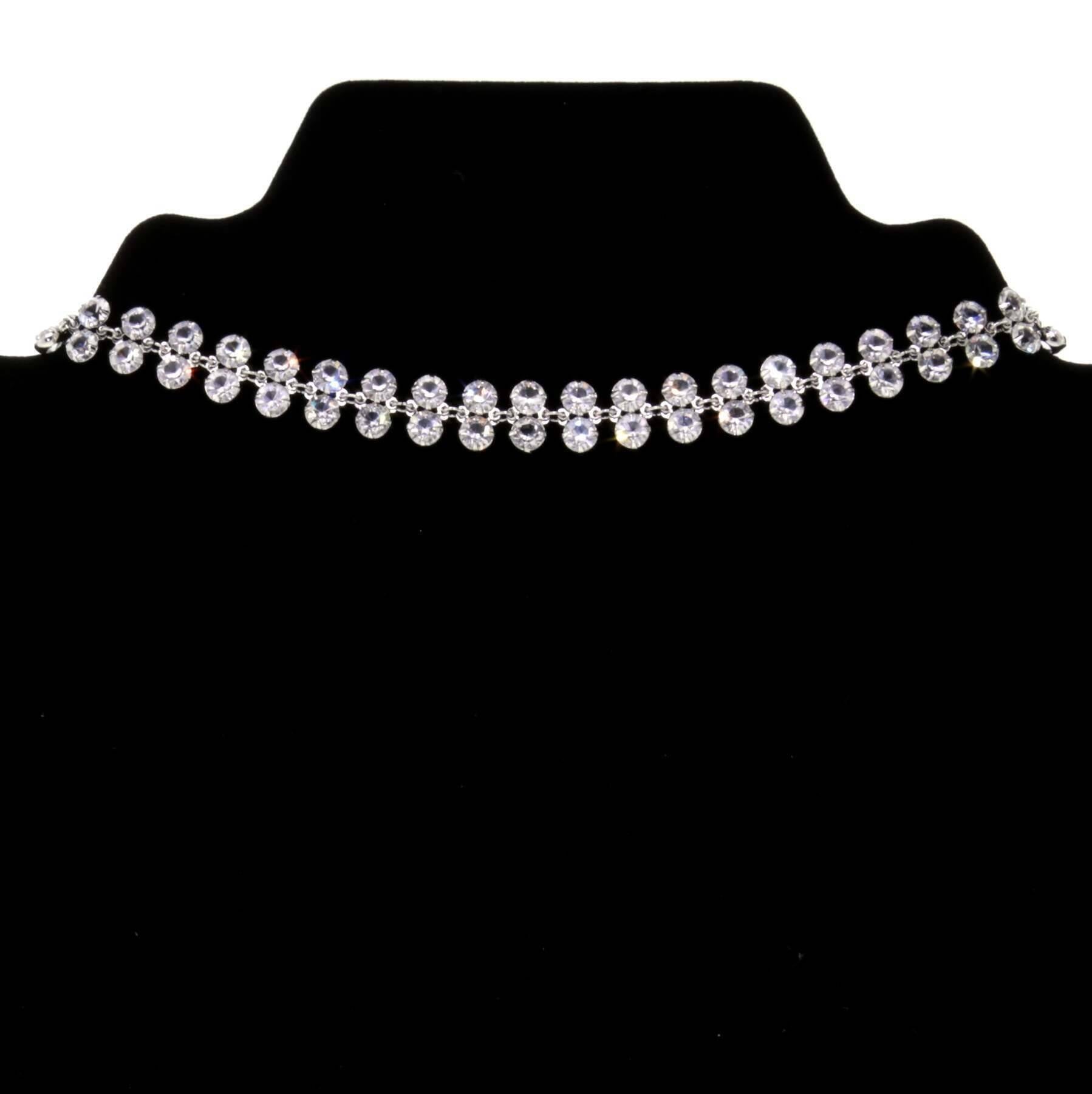 1928 Jewelry Deco Austrian Crystal Choker Necklace, 13.5" + 3" Extender