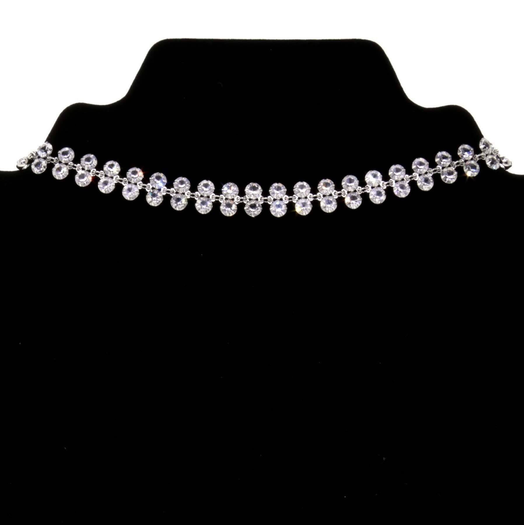1928 Jewelry Deco Austrian Crystal Choker Necklace, 13.5" + 3" Extender