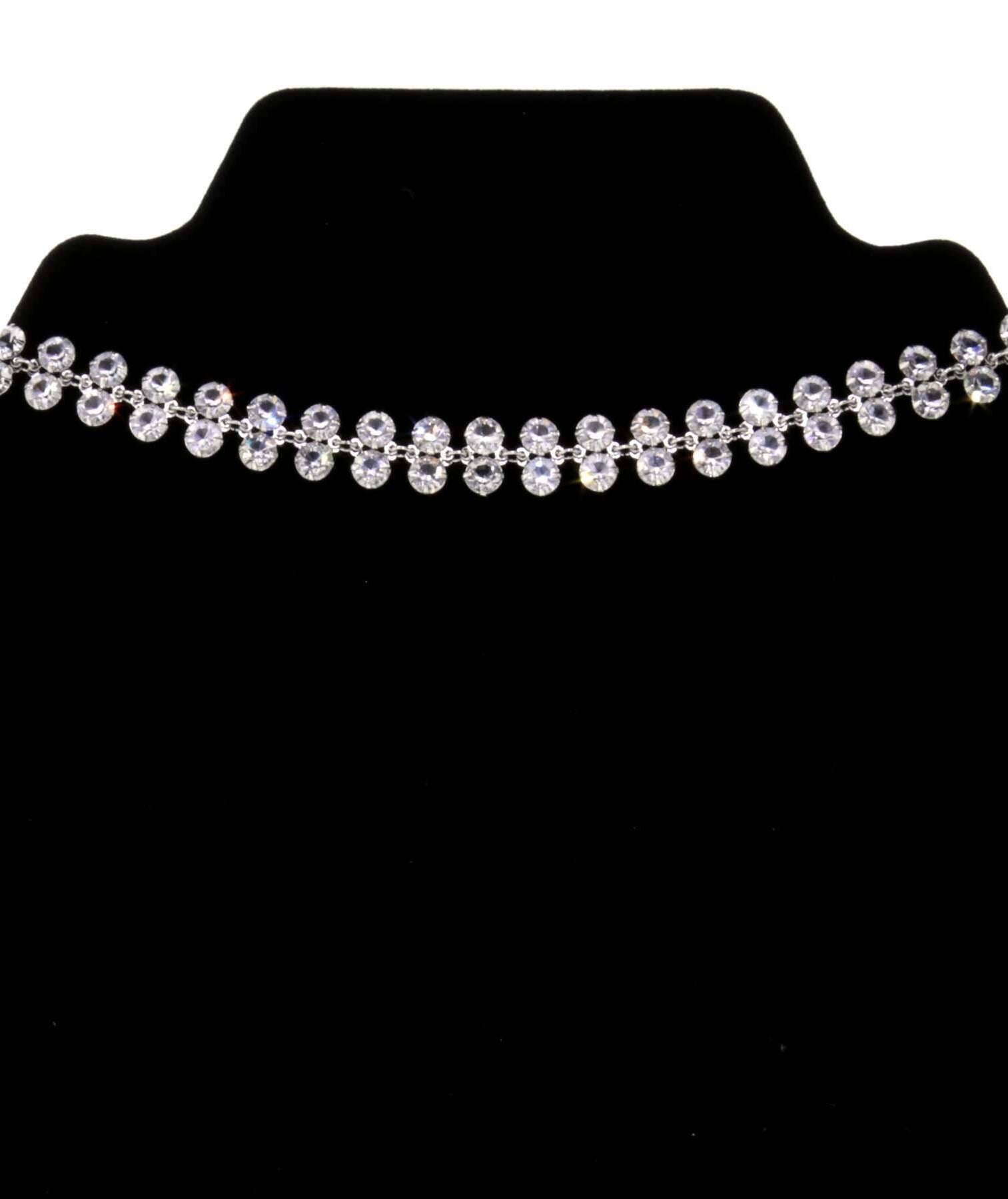 1928 Jewelry Deco Austrian Crystal Choker Necklace, 13.5" + 3" Extender