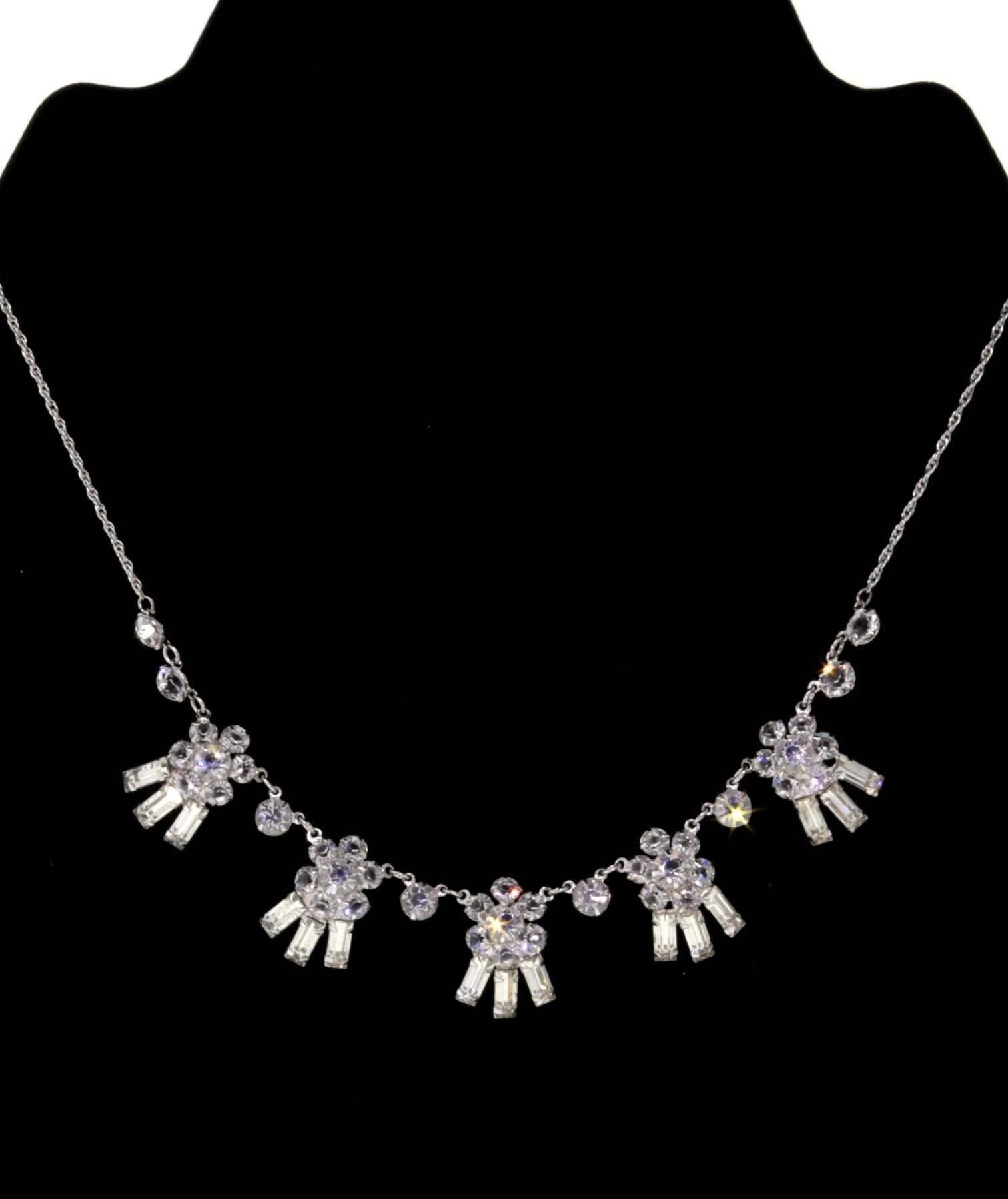 1928 Jewelry Austrian Crystal Flowers & Baguette Drops Necklace 15"