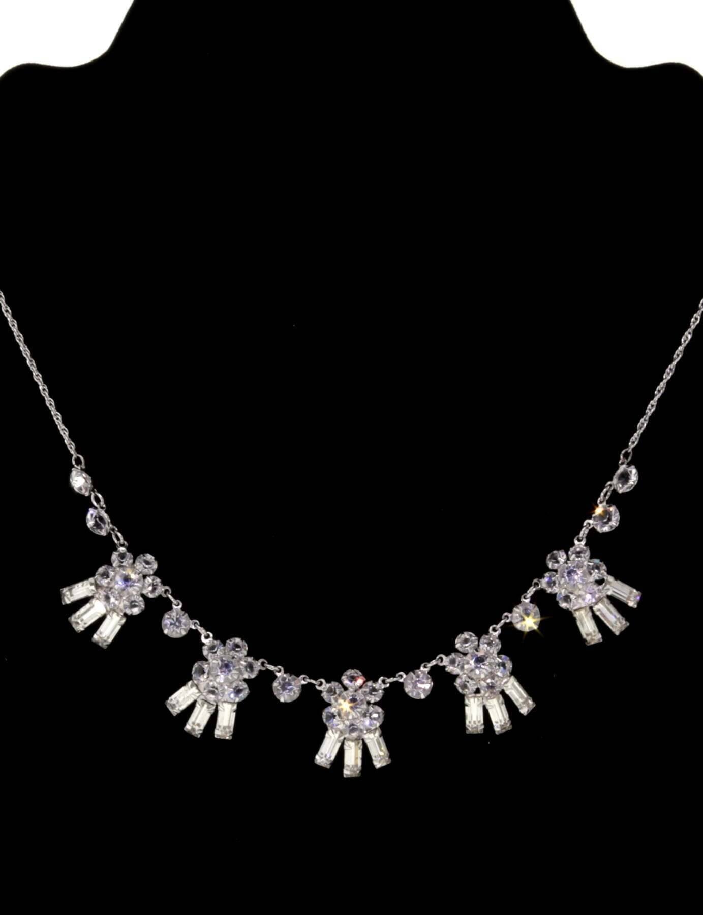 1928 Jewelry Austrian Crystal Flowers & Baguette Drops Necklace 15"