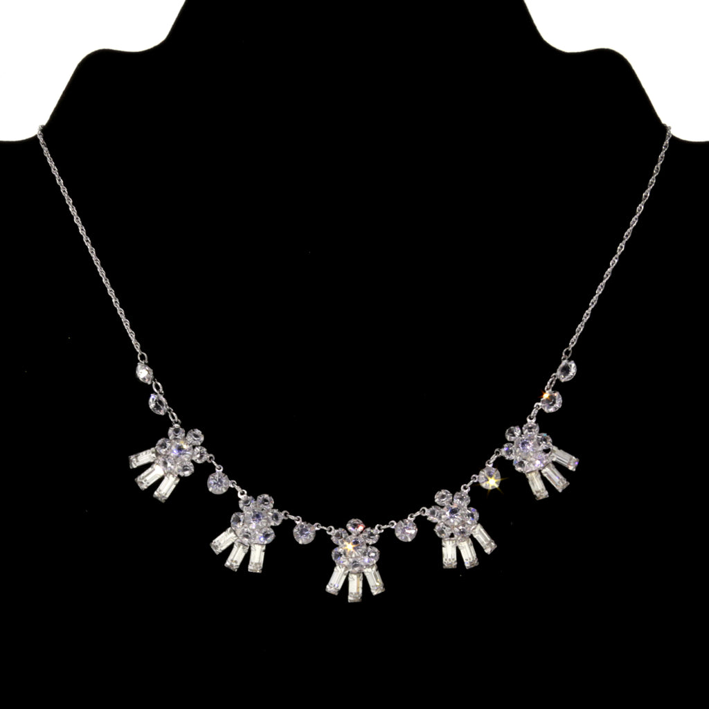 1928 Jewelry Austrian Crystal Flowers & Baguette Drops Necklace 15"