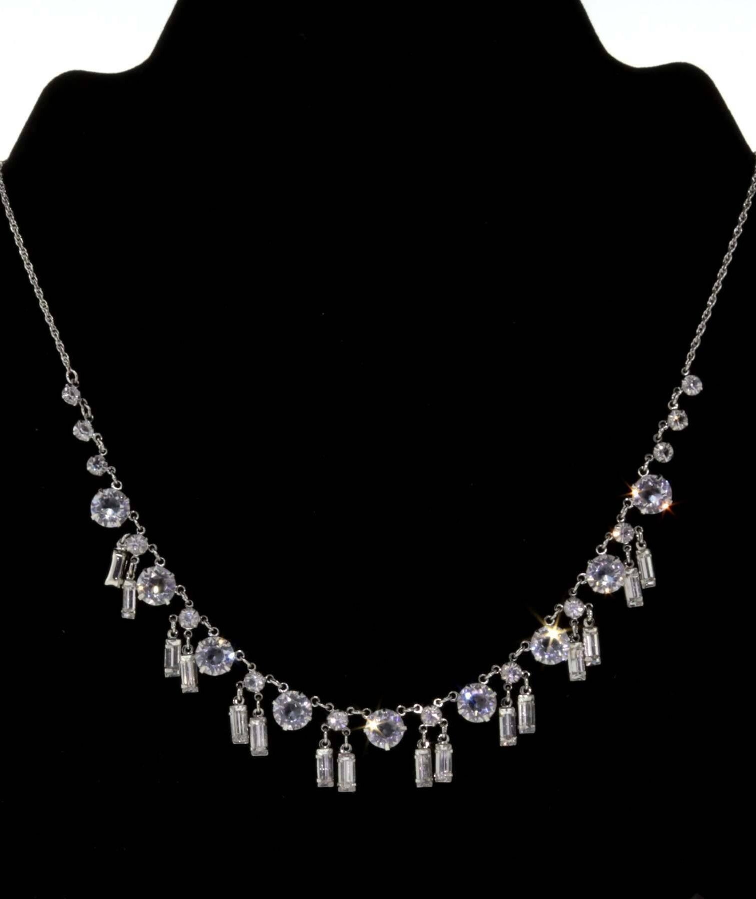 1928 Jewelry Round And Baguette Austrian Crystal Drop Necklace 15"