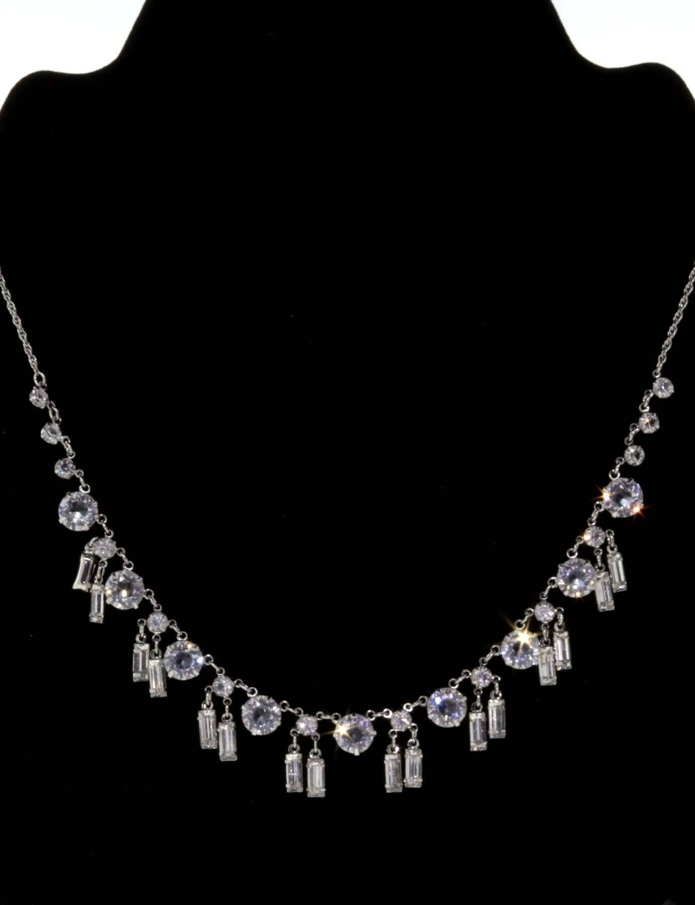 1928 Jewelry Round And Baguette Austrian Crystal Drop Necklace 15"