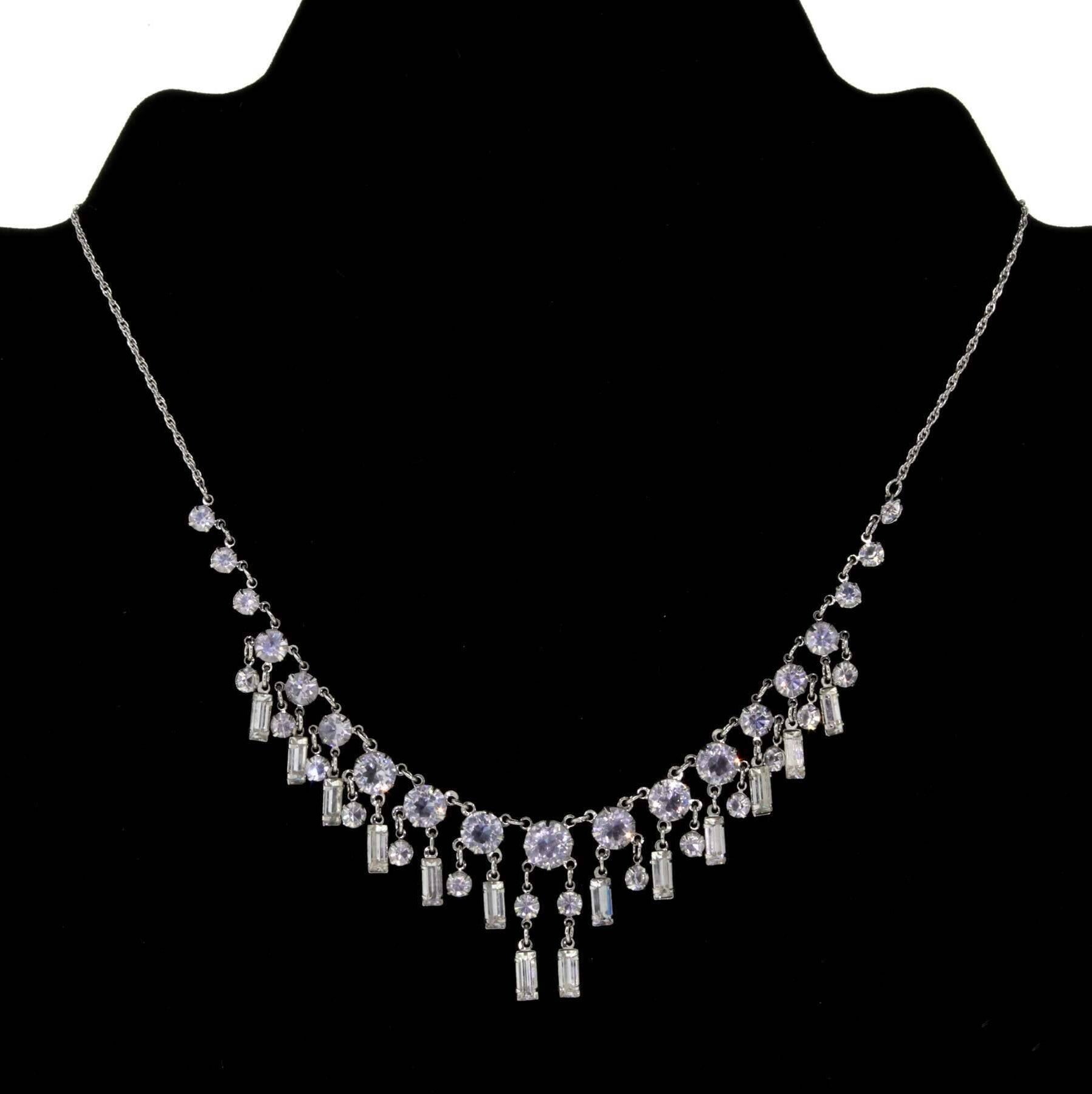 1928 Jewelry Brilliant Round & Baguette Austrian Crystal Drop Necklace 15"