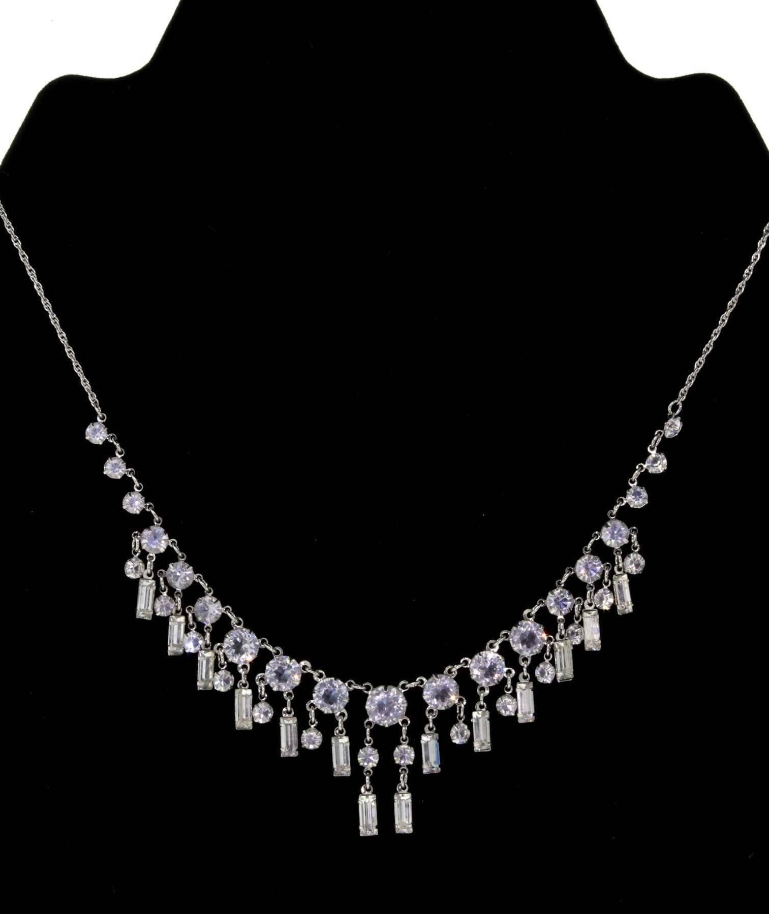 1928 Jewelry Brilliant Round & Baguette Austrian Crystal Drop Necklace 15"
