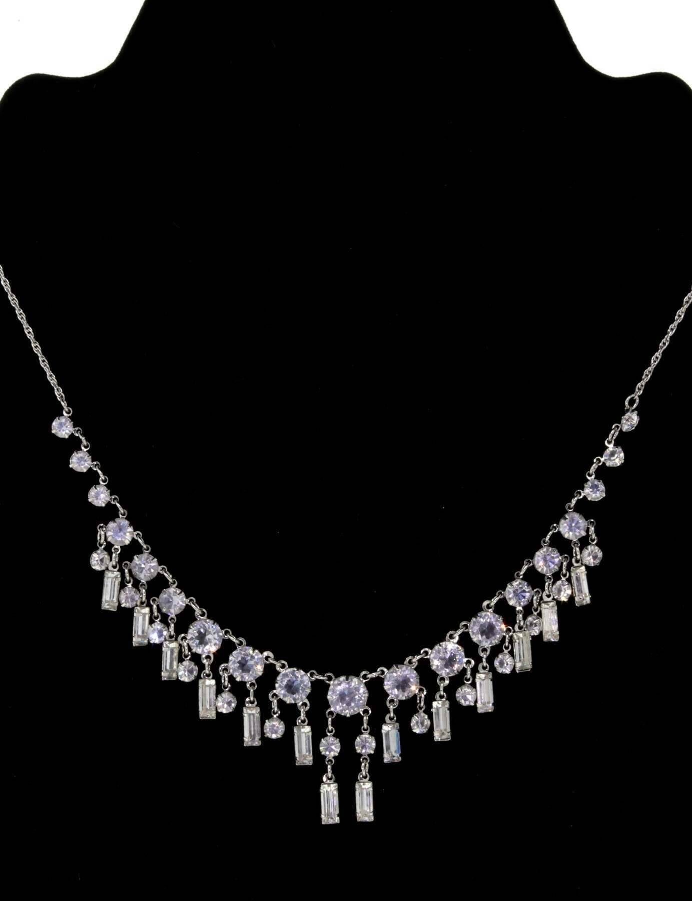 1928 Jewelry Brilliant Round & Baguette Austrian Crystal Drop Necklace 15"
