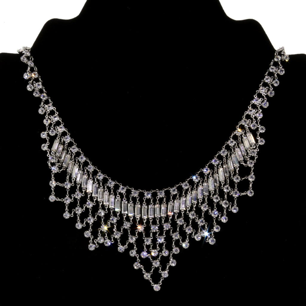 1928 Jewelry Round & Baguette Austrian Crystal Bib Statement Necklace 15"